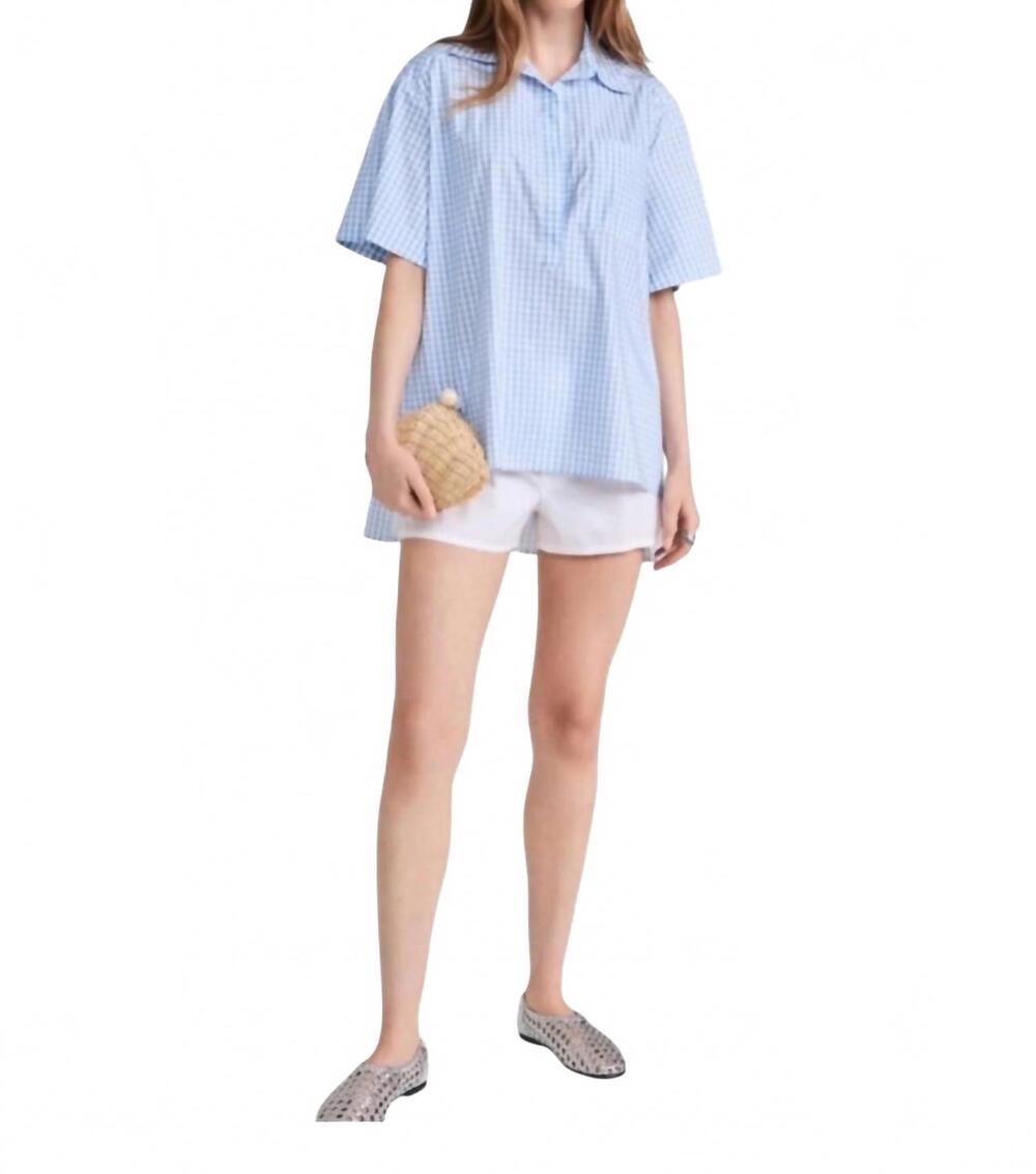 NEW CAROLINE CONSTAS missa open placket pullover top in sky blue